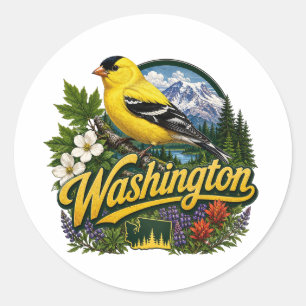 Washington Steeglans Bloemschildering Ronde Sticker