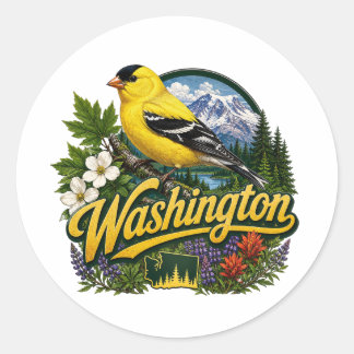 Washington Steeglans Bloemschildering Ronde Sticker