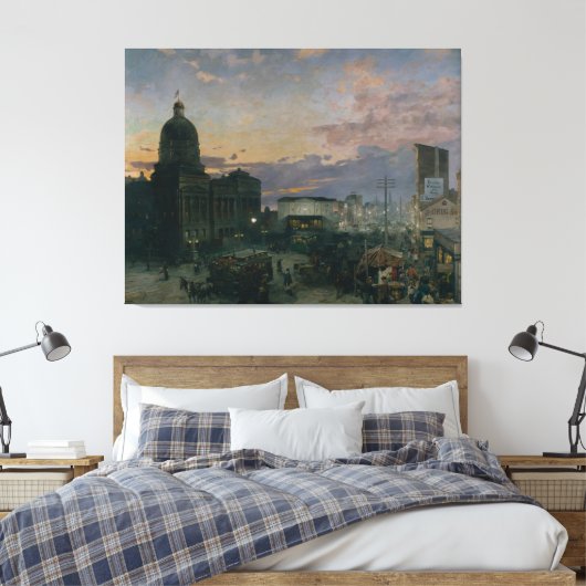  Washington Street Indianapolis in Dusk Canvas Afdruk (Insitu (Slaapkamer))