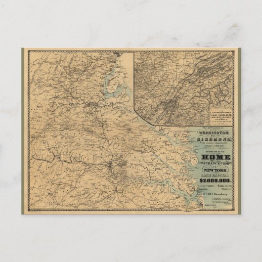 Washington to Richmond Civil War Map (1864) Briefkaart (Voorkant)