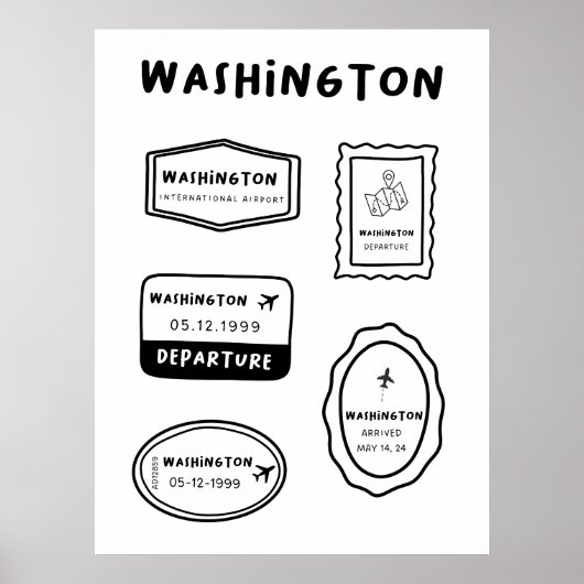 Washington - Travel Stamp Collectie | minimalistis Poster (Voorkant)