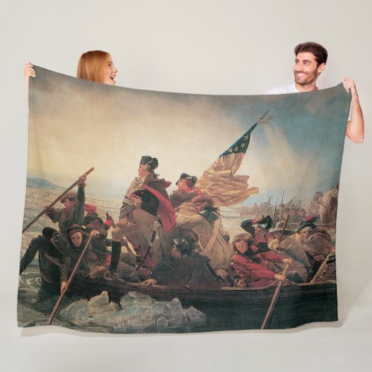 Washington trekt de Delaware over van Emanuel Leut Fleece Deken (In situ)