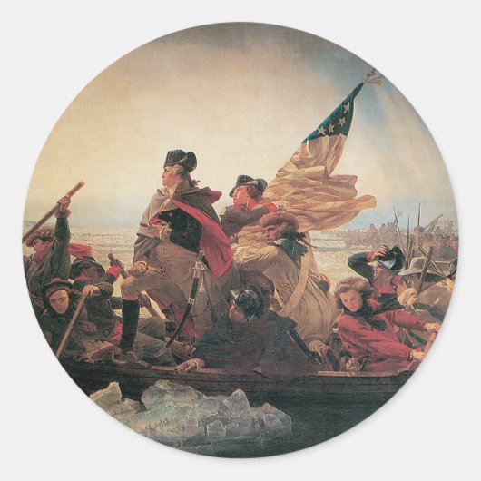 Washington trekt de Delaware over van Emanuel Leut Ronde Sticker (Voorkant)