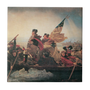 Washington trekt de Delaware over van Emanuel Leut Tegeltje