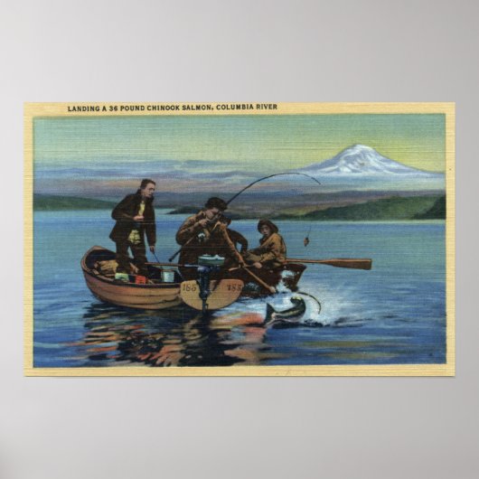Washington - Uitzicht van vissers die een zalm van Poster (Voorkant)