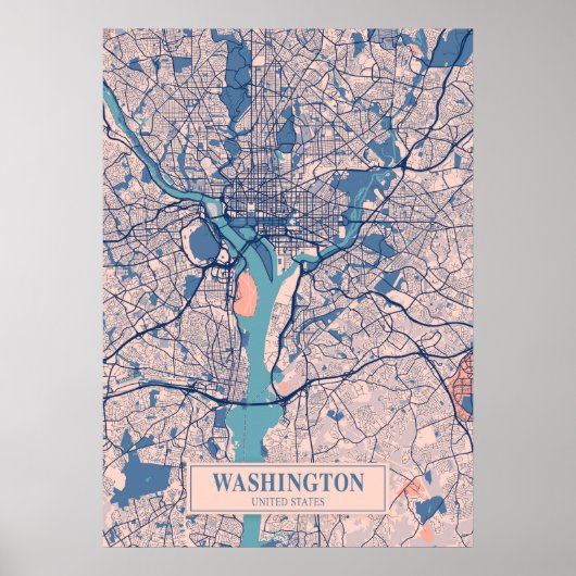 Washington - United States Breezy City Map Poster (Voorkant)