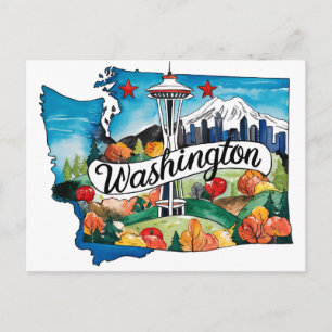 Washington USA Staat Vorm Vintage Waterverf Briefkaart