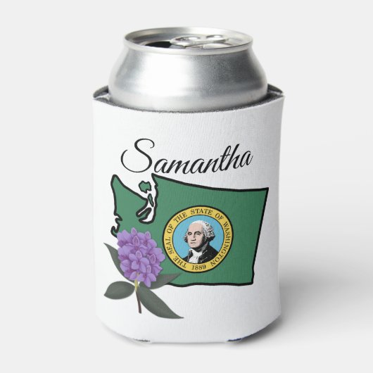 Washington vlag en ventilator Pacific Rhododendron Blikjeskoeler (Blikje Voorkant)