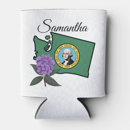 Washington vlag en ventilator Pacific Rhododendron Blikjeskoeler (Voorkant)