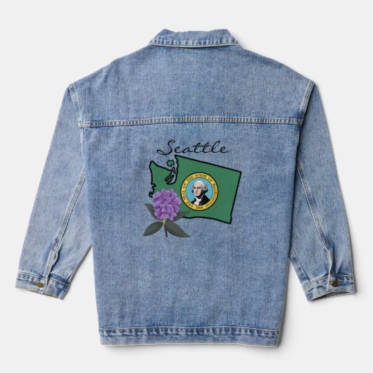 Washington vlag en ventilator Pacific Rhododendron Denim Jacket (Achterkant)