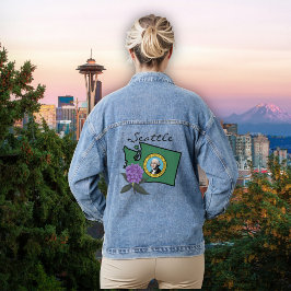 Washington vlag en ventilator Pacific Rhododendron Denim Jacket