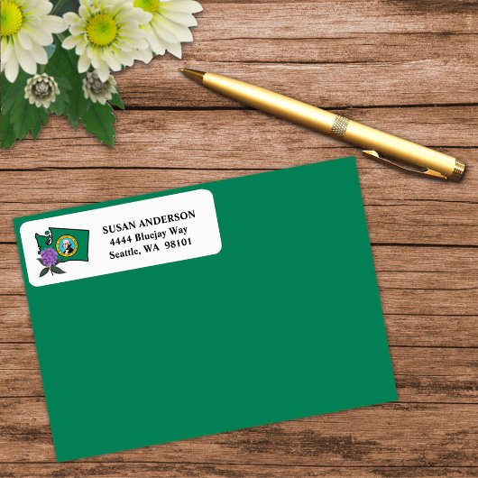 Washington vlag en ventilator Pacific Rhododendron Etiket