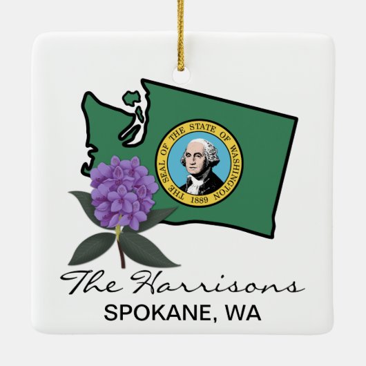 Washington vlag en ventilator Pacific Rhododendron Keramisch Ornament (Achterkant)