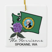 Washington vlag en ventilator Pacific Rhododendron Keramisch Ornament (Voorkant)