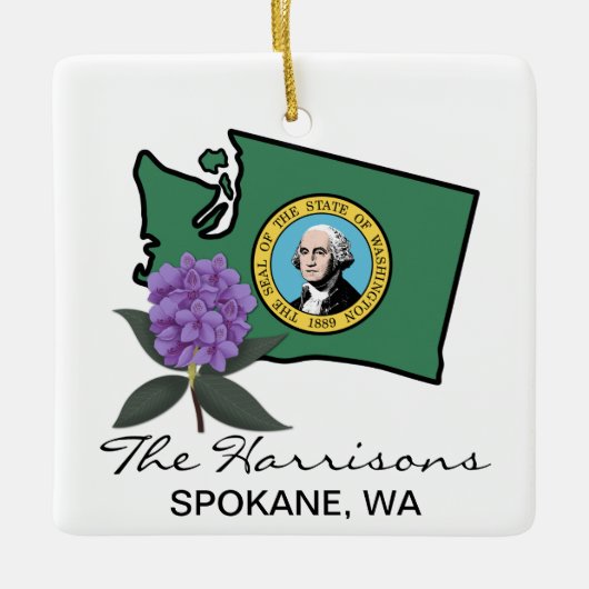 Washington vlag en ventilator Pacific Rhododendron Keramisch Ornament (Voorkant)