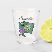 Washington vlag en ventilator Pacific Rhododendron Shot Glas (Voorkant)