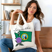 Washington vlag en ventilator Pacific Rhododendron Tote Bag