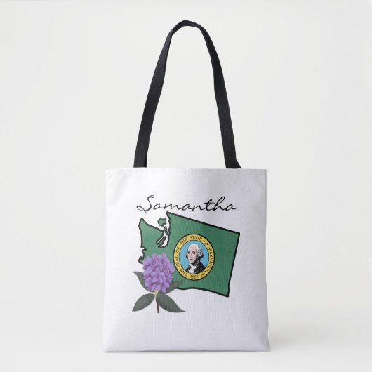 Washington vlag en ventilator Pacific Rhododendron Tote Bag (Voorkant)
