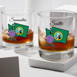 Washington vlag en ventilator Pacific Rhododendron Whisky Glas