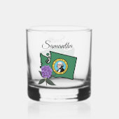 Washington vlag en ventilator Pacific Rhododendron Whisky Glas (Achterkant)