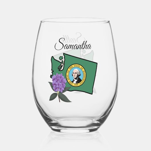 Washington vlag en ventilator Pacific Rhododendron Wijnglas Zonder Voet (Achterkant)