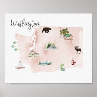 Washington Wanderlust Landmarks Map Poster