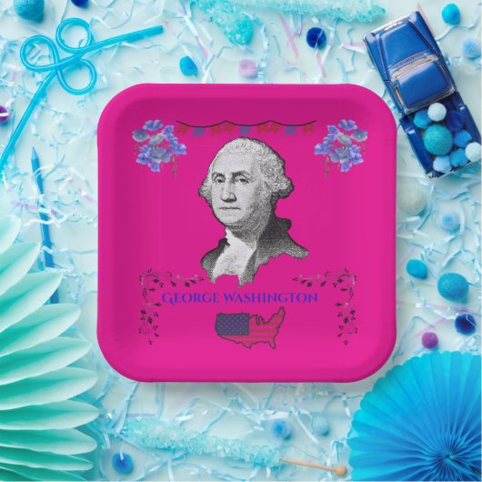 Washington's Contribution deep pink Papieren Bordje (Feest)