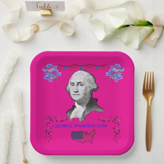 Washington's Contribution deep pink Papieren Bordje (Huwelijk)