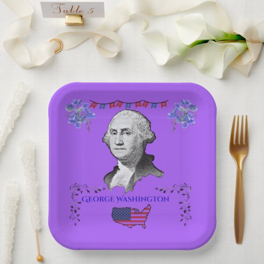 Washington's Contribution purple Papieren Bordje (Huwelijk)