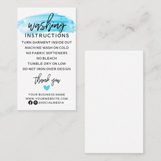 Wasinstructies Kledingverzorging Shirt Visitekaartje (Voorkant / Achterkant)