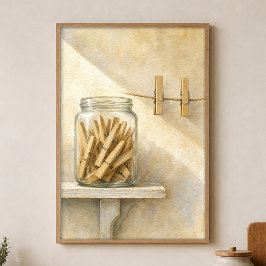 Wasknijpers in een glazen pot Aquarel Poster