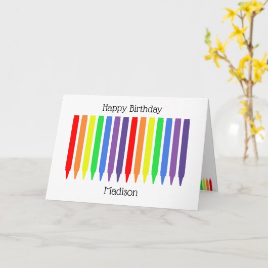 Waskrayons heldere regenboogkleuren, gelukkige ver kaart (Gele Bloem)