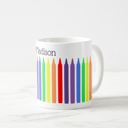 Waskrayons in schimmelige regenboogkleuren, jouw n koffiemok (Voorkant rechts)