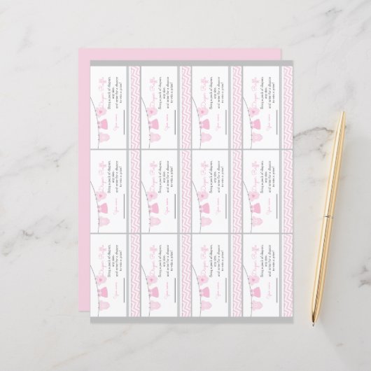 Waslijn Baby Shower Luier Raffel Ticket Vel (Voorkant / Achterkant in situ)