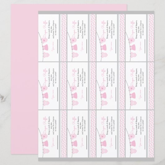 Waslijn Baby Shower Luier Raffel Ticket Vel (Voorkant / Achterkant)