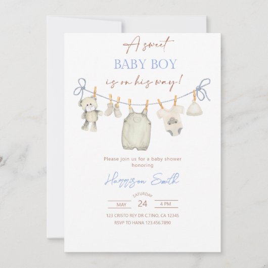 waslijn baby shower uitnodiging (Voorkant)