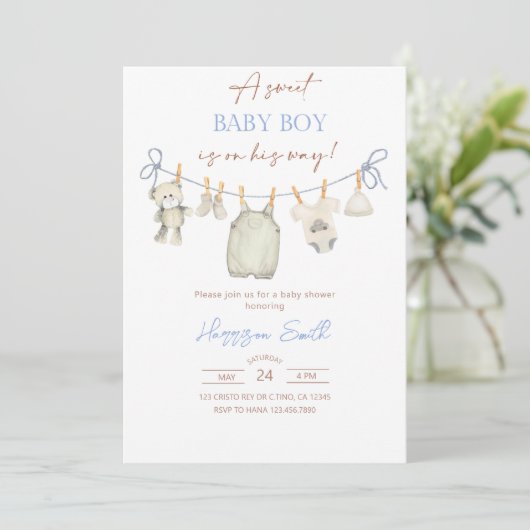waslijn baby shower uitnodiging (Staand voorkant)
