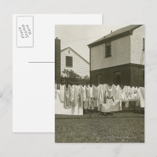 Waslijn buiten huizen briefkaart (Voorkant / Achterkant)