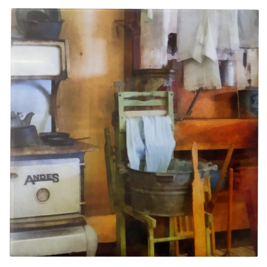Wasmachine in de keuken tegeltje (Voorkant)