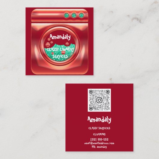 Wasmachine startreinigingsmachine QR-code rood Vierkante Visitekaartje (Voorkant / Achterkant)