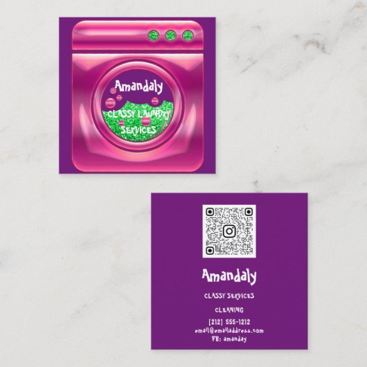 Wasmachine startreinigingsmachine QR-code Roze Vierkante Visitekaartje (Voorkant / Achterkant)