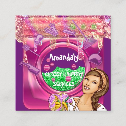 Wasmachine voor wasgoed QRCode Vierkante Visitekaartje (Voorkant)