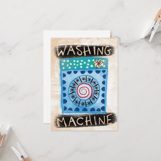 Wasmachine Wenskaart Kaart (Voorkant / Achterkant in situ)