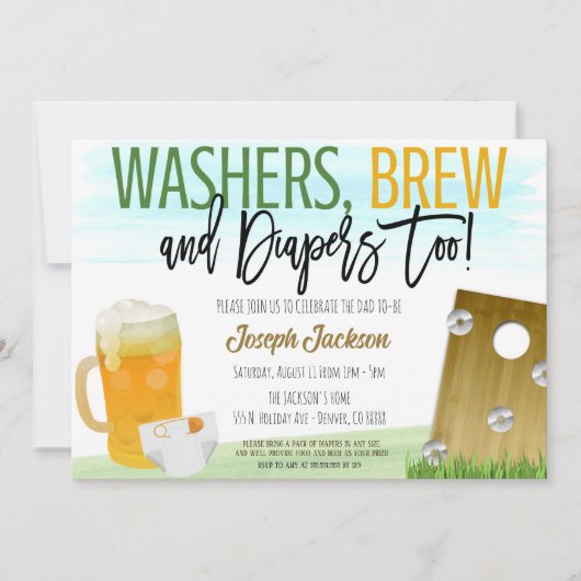 Wasmachines en Bier Baby shower Uitnodiging (Voorkant)