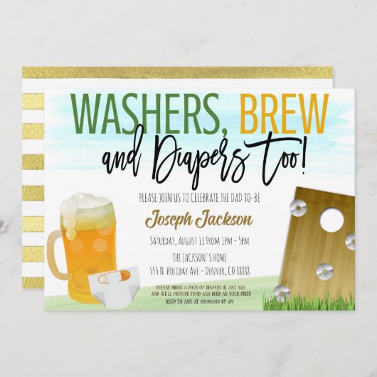 Wasmachines en Bier Baby shower Uitnodiging (Voorkant / Achterkant)
