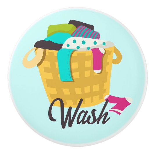 Wasmand vol met kleding keramische knop (Voorkant)