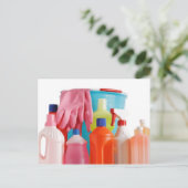 wasmiddelflessen en emmer briefkaart (Staand voorkant)