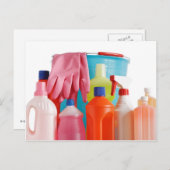 wasmiddelflessen en emmer briefkaart (Voorkant / Achterkant)