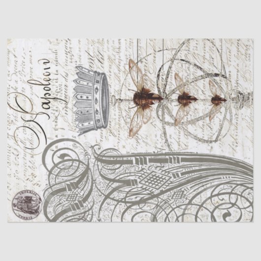 Wasp Ephemera Script Decoupage Tissue Tissuepapier (Voorkant)