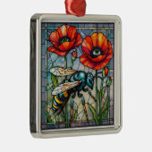 Wasp hornet bee stained glass vibrant poppy flower metalen ornament (Rechts)